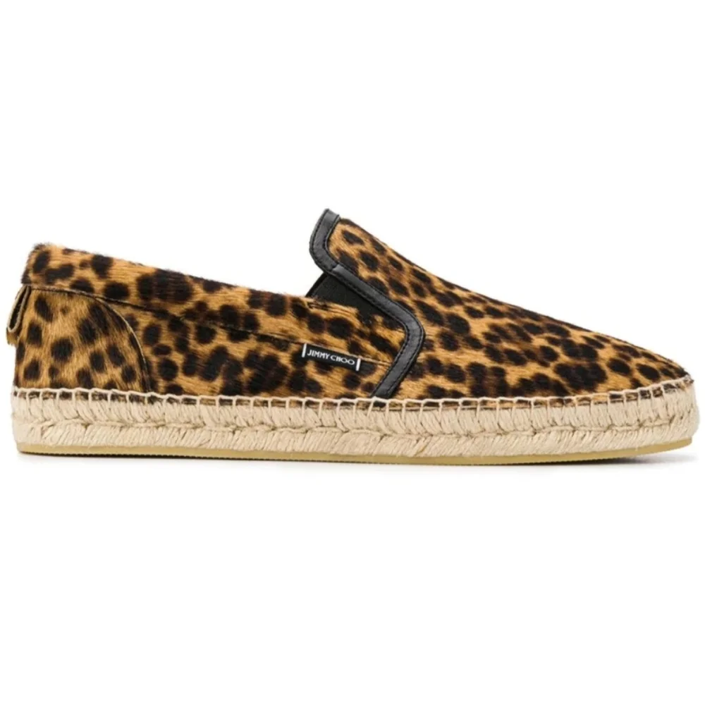Jimmy Choo Espadrilles Vlad Pony Hair Leopard Print Slip Ons Unisex - Picture 1 of 13